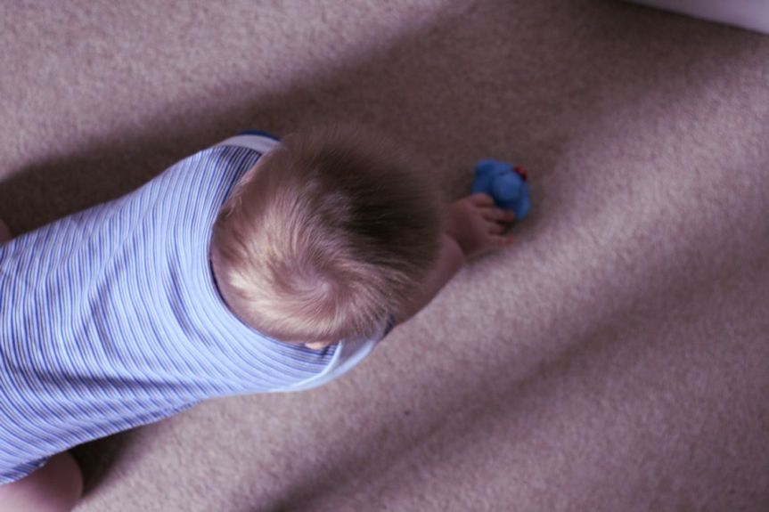 a boy chasing a duck